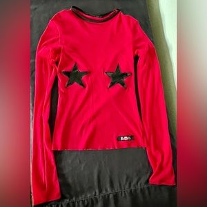 Lip Service Red Mesh top w/black vinyl stars